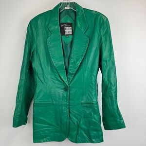 Michael Hoban North Beach Green Leather Blazer Jacket‎ Vintage Womens Size 7/8